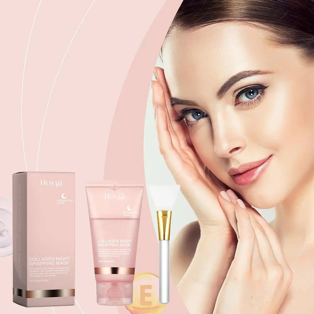 Veganskincare, Collagen Overnight Wrapping Peel Off Facial Mask, Korean Collagen Night Wrapping Mask Deeply Hydrates Night Care Mask Cream 75ml