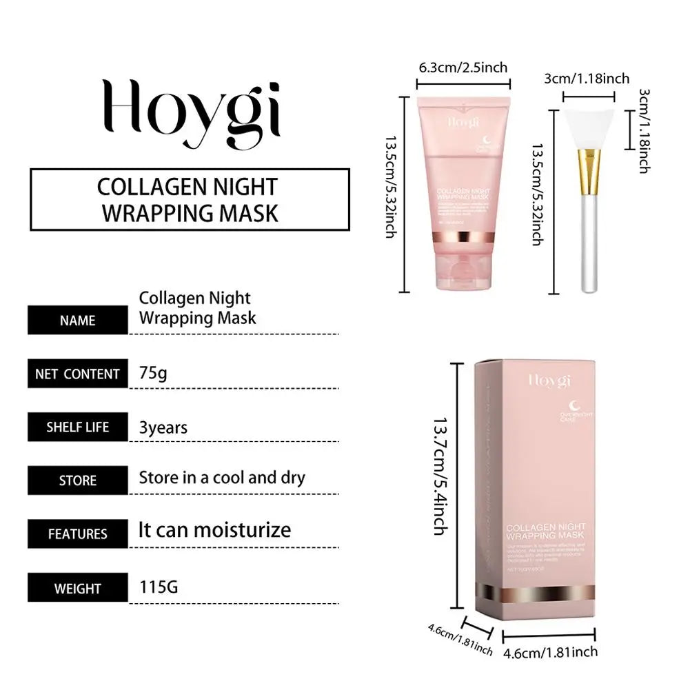 Veganskincare, Collagen Overnight Wrapping Peel Off Facial Mask, Korean Collagen Night Wrapping Mask Deeply Hydrates Night Care Mask Cream 75ml