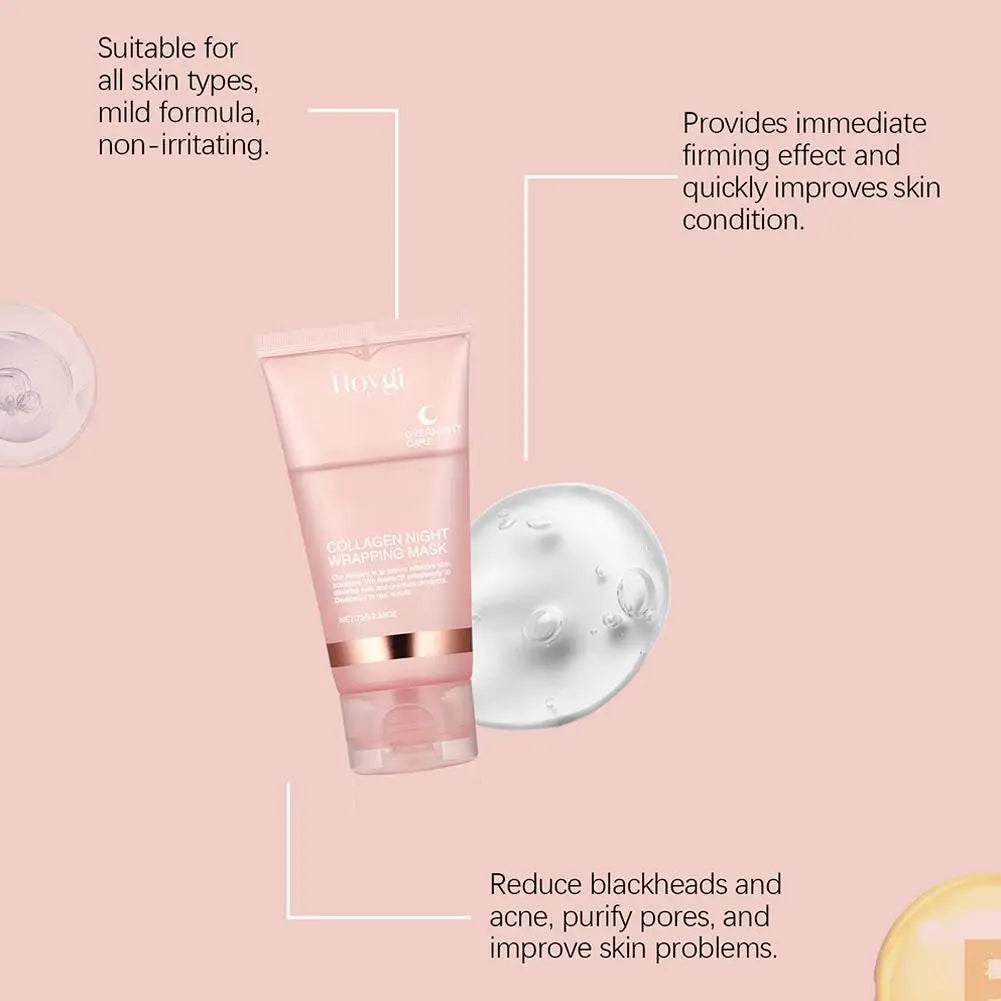 Veganskincare, Collagen Overnight Wrapping Peel Off Facial Mask, Korean Collagen Night Wrapping Mask Deeply Hydrates Night Care Mask Cream 75ml