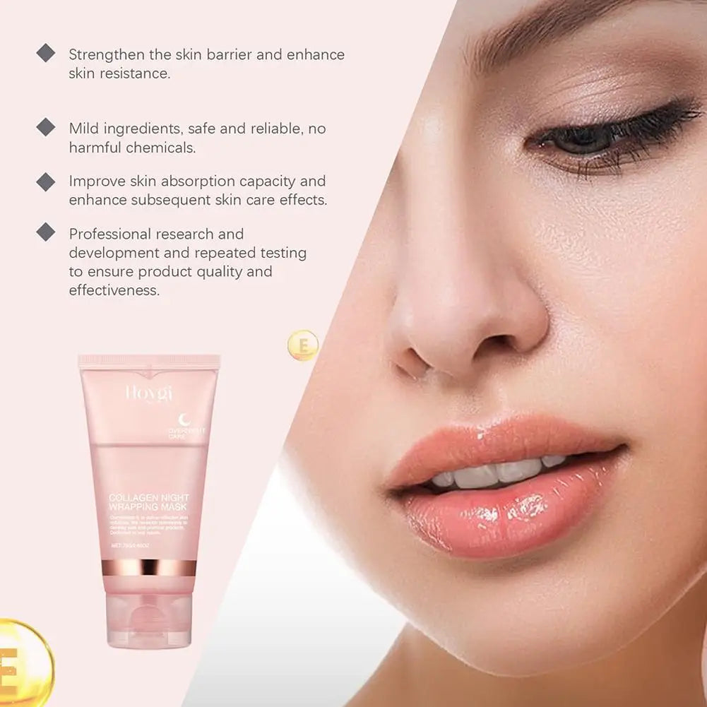 Veganskincare, Collagen Overnight Wrapping Peel Off Facial Mask, Korean Collagen Night Wrapping Mask Deeply Hydrates Night Care Mask Cream 75ml