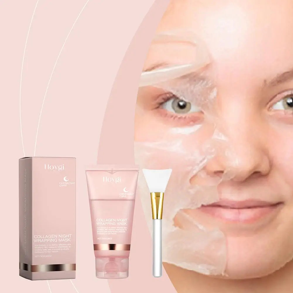 Veganskincare, Collagen Overnight Wrapping Peel Off Facial Mask, Korean Collagen Night Wrapping Mask Deeply Hydrates Night Care Mask Cream 75ml