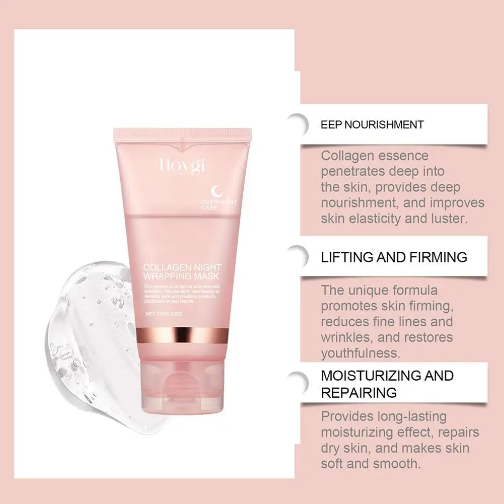 Veganskincare, Collagen Overnight Wrapping Peel Off Facial Mask, Korean Collagen Night Wrapping Mask Deeply Hydrates Night Care Mask Cream 75ml